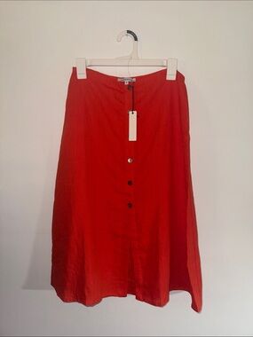 Olivaceous orange Red Button-Front Midi Skirt